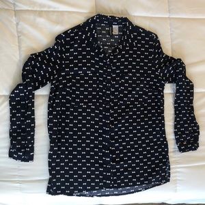 Long Sleeve Navy Bow Print blouse
